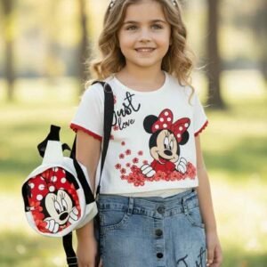 Σετ Minnie με φούστα, κροπ μπλούζα, σακίδιο πλάτης και αξεσουάρ μαλλιών