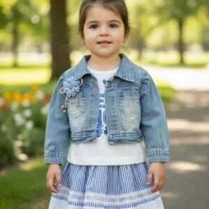 WB Dolly Jean Jacket, Βαμβακερό Λινό Ballon Φούστα ,Μπλούζα, Μπλε